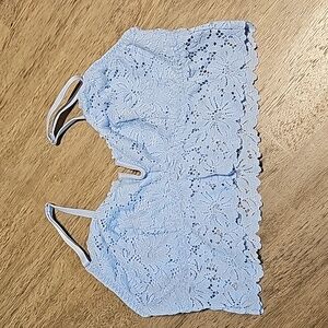 PINK NWOT Victoria's Secret Floral Lace Light Blue Bralette Size 38DD